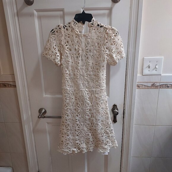 MAJE Ivory Sequin Crochet Floral Sequin Dress